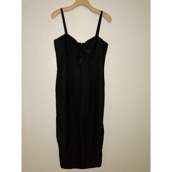 Liz Claiborne Gown Black Dress Women's 10 Evening Spaghetti Strap Long Maxi Dots - Picture 1 of 10